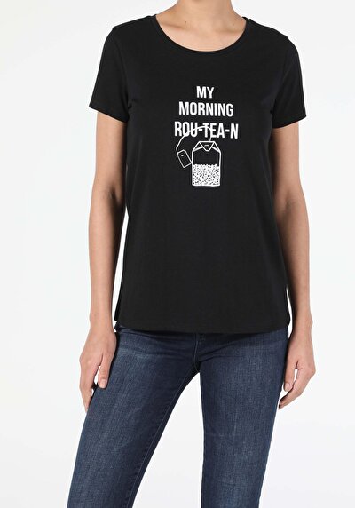 Image de T-shirt À Manches Courtes Noir Regular Fit Femme
