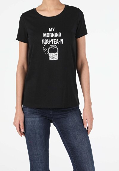 Image de T-shirt À Manches Courtes Noir Regular Fit Femme