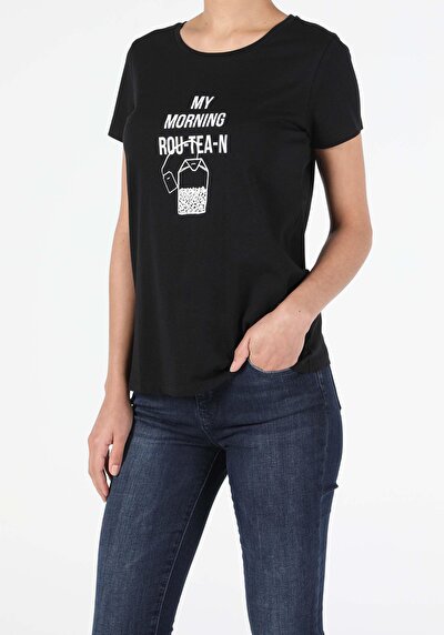 Image de T-shirt À Manches Courtes Noir Regular Fit  Femme