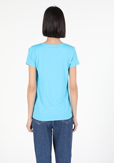 Image de T-shirt À Manches Courtes Bleu Slim Fit  Femme