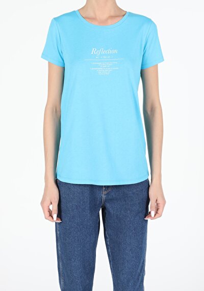 Image de T-shirt À Manches Courtes Bleu Slim Fit  Femme