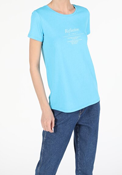 Image de T-shirt À Manches Courtes Bleu Slim Fit  Femme