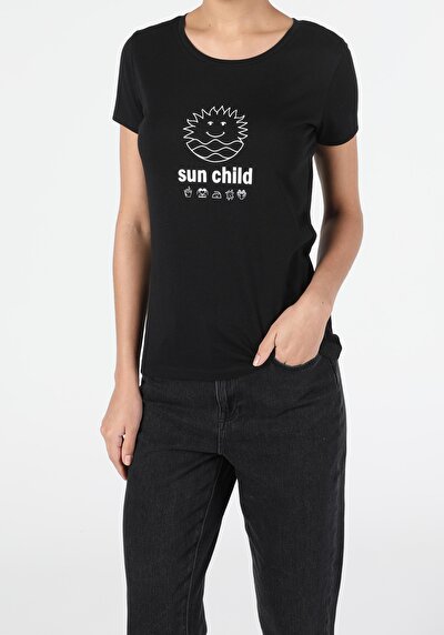 Image de T-shirt À Manches Courtes Noir Slim Fit  Femme