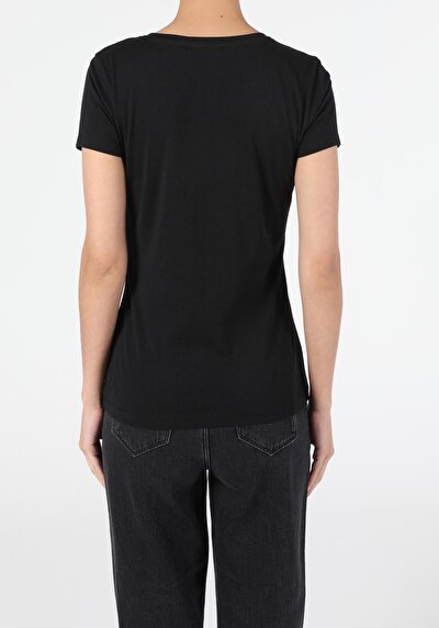 Image de T-shirt À Manches Courtes Noir Slim Fit  Femme