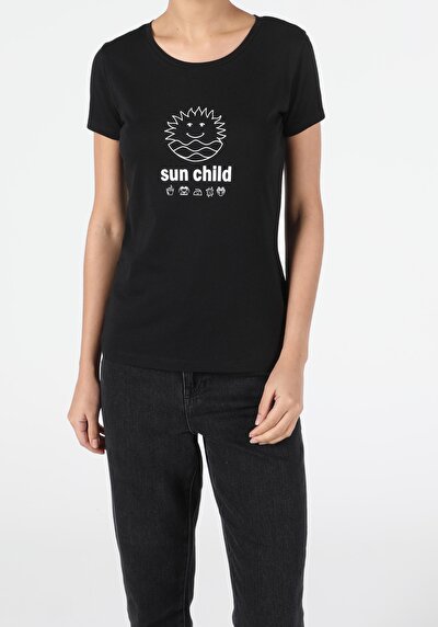 Image de T-shirt À Manches Courtes Noir Slim Fit  Femme