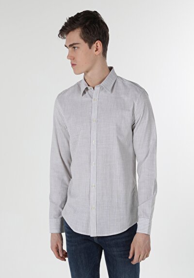 Image de Chemise À Manches Longues Beige Slim Fit Homme