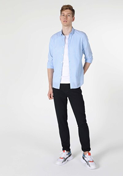 Image de Chemise À Manches Longues Bleu Slim Fit   Homme
