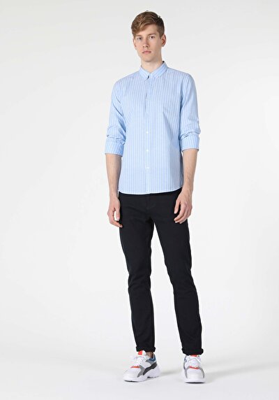Image de Chemise À Manches Longues Bleu Slim Fit   Homme