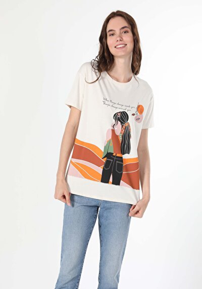 Afficher les détails de T-shirt À Manches Courtes Blanc   Femme