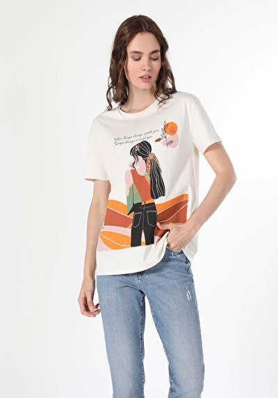 Afficher les détails de T-shirt À Manches Courtes Blanc   Femme