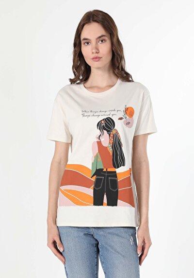 Afficher les détails de T-shirt À Manches Courtes Blanc   Femme