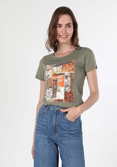 Image de T-shirt À Manches Courtes Kaki Femme