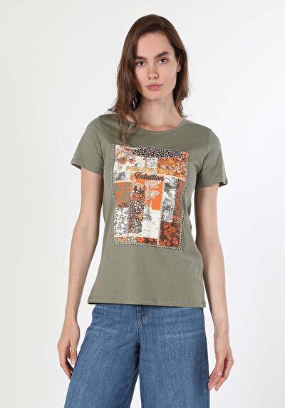 Image de T-shirt À Manches Courtes Kaki   Femme