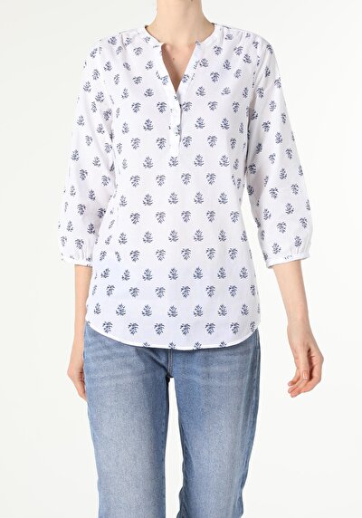 Image de Chemisier À Manches Longues Blanc Regular Fit Femme