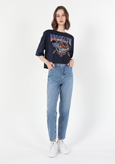 Image de 893 Julia Pantalon Bleu Tapered Leg En Boyfriend Fit Femme