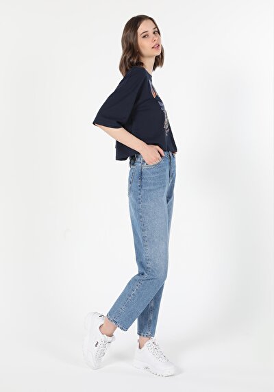 Afficher les détails de 893 Julia Pantalon Bleu Tapered Leg  En  Boyfriend Fit Femme