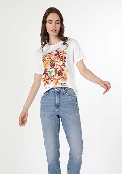 Afficher les détails de T-shirt À Manches Courtes Blanc   Femme