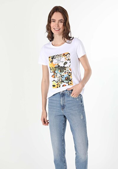 Afficher les détails de T-shirt À Manches Courtes Blanc   Femme
