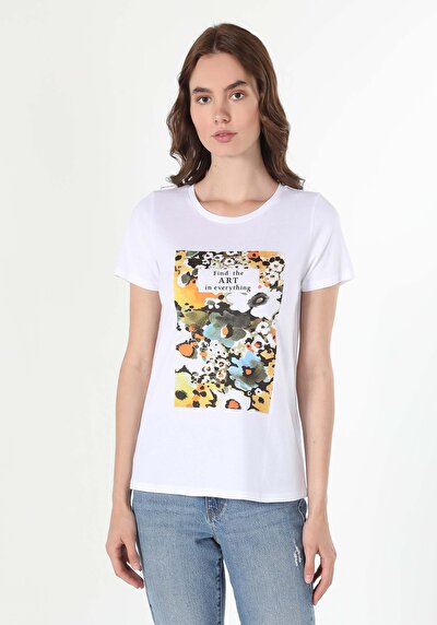 Afficher les détails de T-shirt À Manches Courtes Blanc   Femme