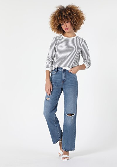 Afficher les détails de T-shirt À Manches Longues Blanc Regular Fit  Femme