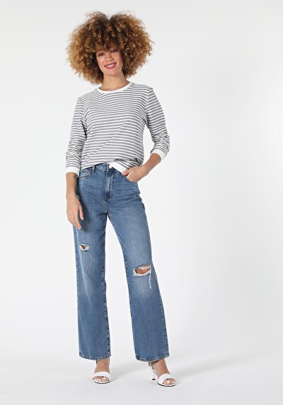 Afficher les détails de T-shirt À Manches Longues Blanc Regular Fit  Femme