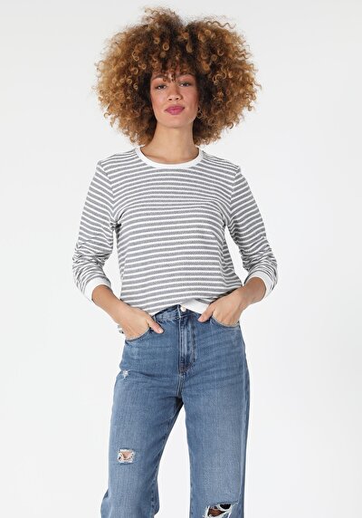 Afficher les détails de T-shirt À Manches Longues Blanc Regular Fit  Femme