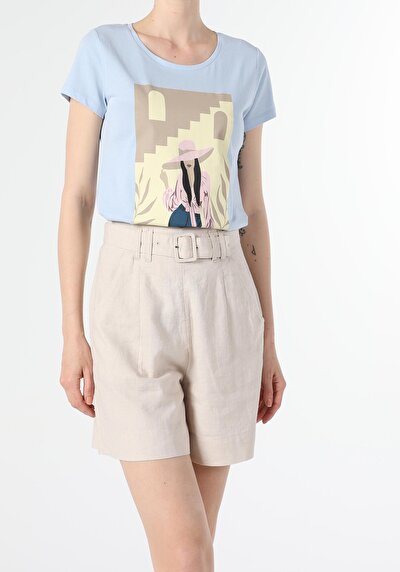 Image de T-shirt À Manches Courtes Bleu Regular Fit Femme