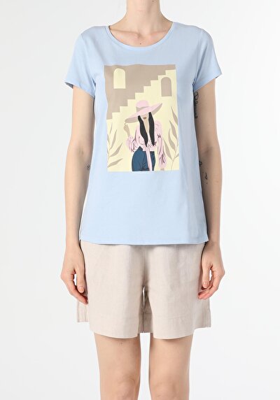 Image de T-shirt À Manches Courtes Bleu Regular Fit  Femme