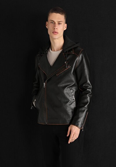 Afficher les détails de Veste Pu Marron   Slim Fit Homme
