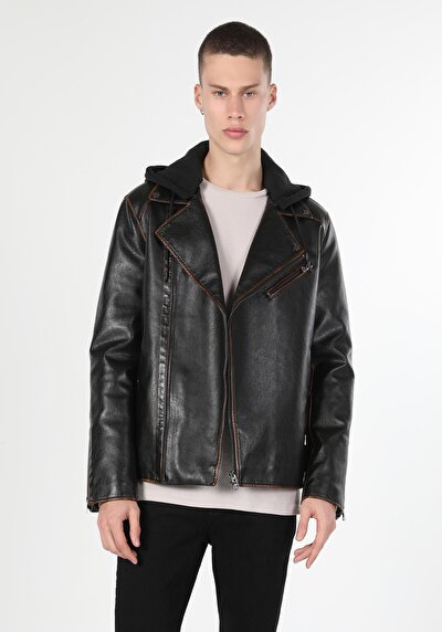 Afficher les détails de Veste Pu Marron   Slim Fit Homme