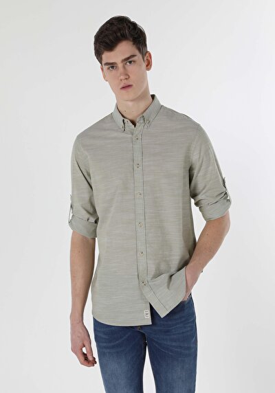 Image de Chemise À Manches Longues Vert Regular Fit Droit Popeline Homme