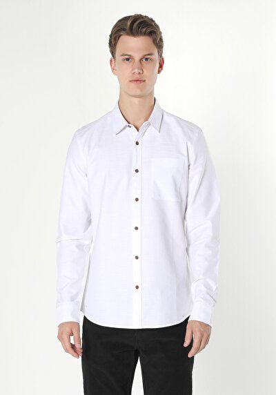 Image de Chemise À Manches Longues Blanc Slim Fit   Homme