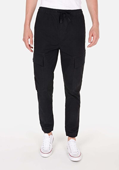 Afficher les détails de Pantalon Anthracite Lastikli Medium Rise En Sergé Slim Jogger Homme
