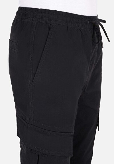 Afficher les détails de Pantalon Anthracite Lastikli Medium Rise En Sergé Slim Jogger Homme