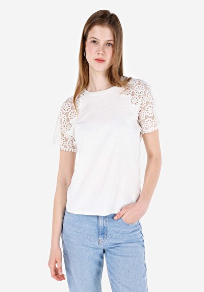 Image de T-shirt À Manches Courtes Blanc Regular Fit Droit Femme