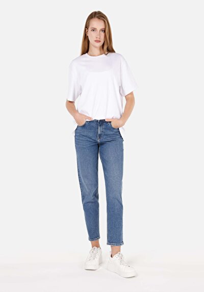 Image de 896 Maria Pantalon Tapered Leg High Rise En Jean Mom Fit Femme