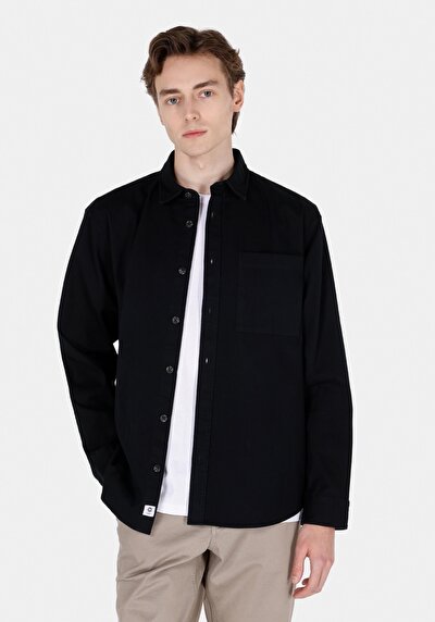 Image de Chemise À Manches Longues Noir Comfort Fit Droit Gabardine Homme