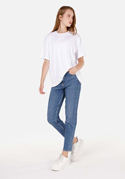 Image de 896 Maria Pantalon Tapered Leg High Rise En Jean Mom Fit Femme