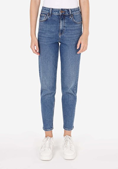 Image de 896 Maria Pantalon Tapered Leg High Rise En Jean Mom Fit Femme