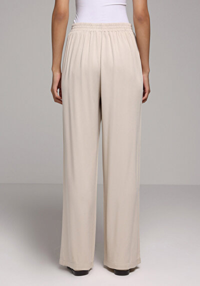 Image de Pantalon Beige Straight Leg High Rise En Sergé Regular Fit Femme