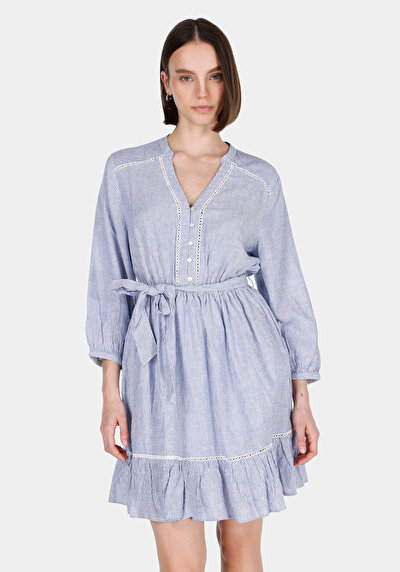 Image de Robe Bleu Regular Fit Manches Trois-quarts Mini Uni Femme