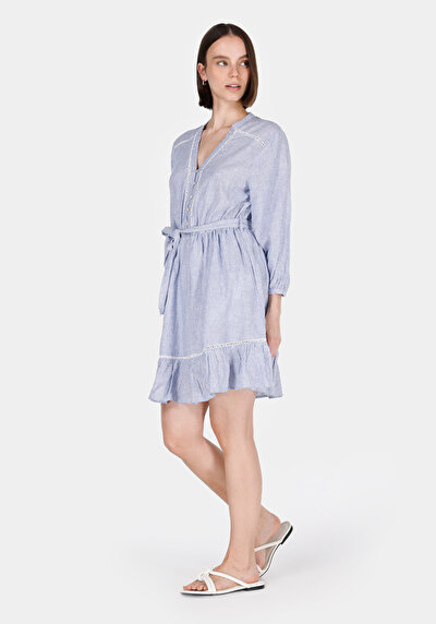 Image de Robe Bleu Regular Fit Manches Trois-quarts Mini Uni Femme