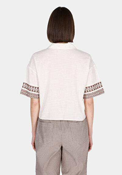 Image de Chemise À Manches Courtes Ecru Ethnique Regular Fit Femme