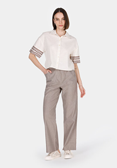 Image de Chemise À Manches Courtes Ecru Ethnique Regular Fit Femme