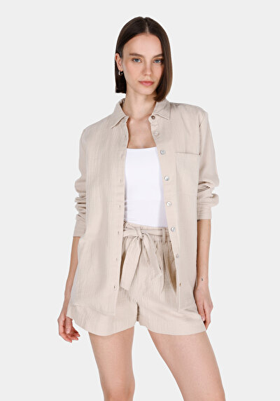 Image de Chemise À Manches Longues Beige Regular Fit Droit Double Face Femme