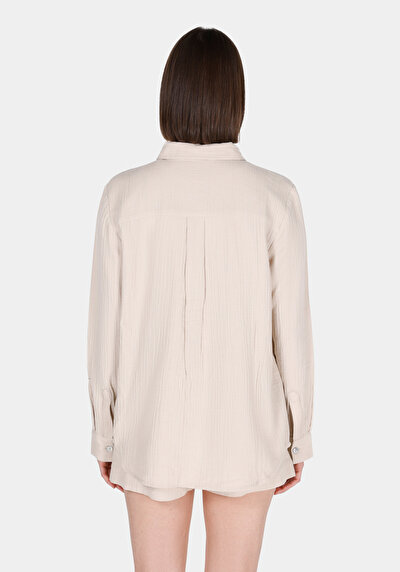 Image de Chemise À Manches Longues Beige Regular Fit Droit Double Face Femme