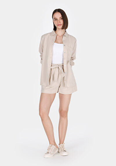 Image de Chemise À Manches Longues Beige Regular Fit Droit Double Face Femme