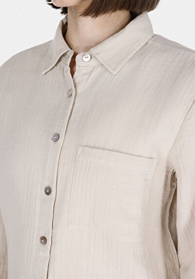 Image de Chemise À Manches Longues Beige Regular Fit Droit Double Face Femme