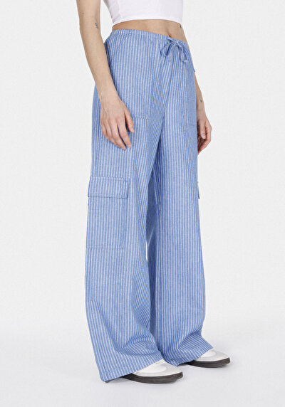 Image de Pantalon Bleu Wide Leg High Rise En Sergé Regular Fit Femme