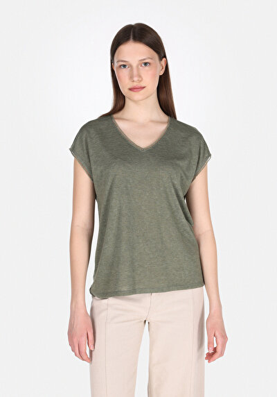 Image de T-shirt À Manches Courtes Kaki Regular Fit Droit Femme